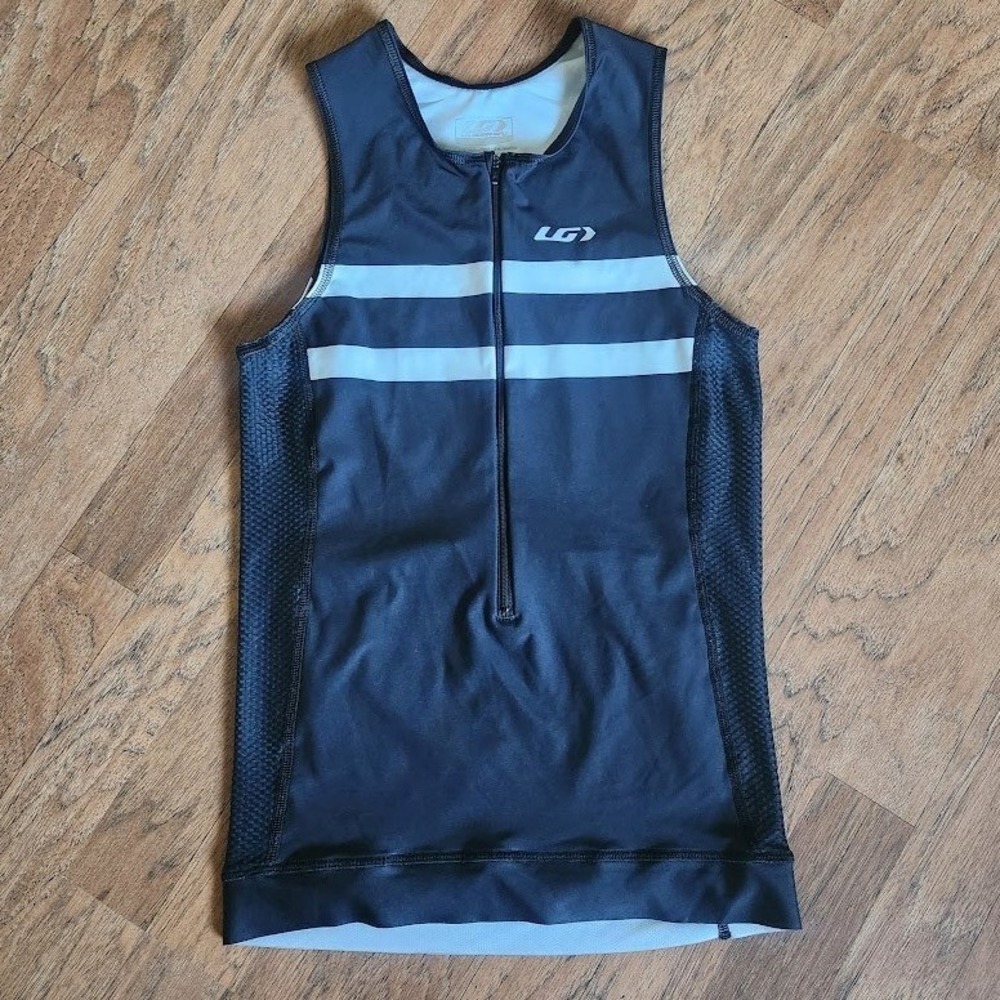 Louis Garneau Mens Triathlon Top Black White Half Zip Sleeveless Jersey S 326
